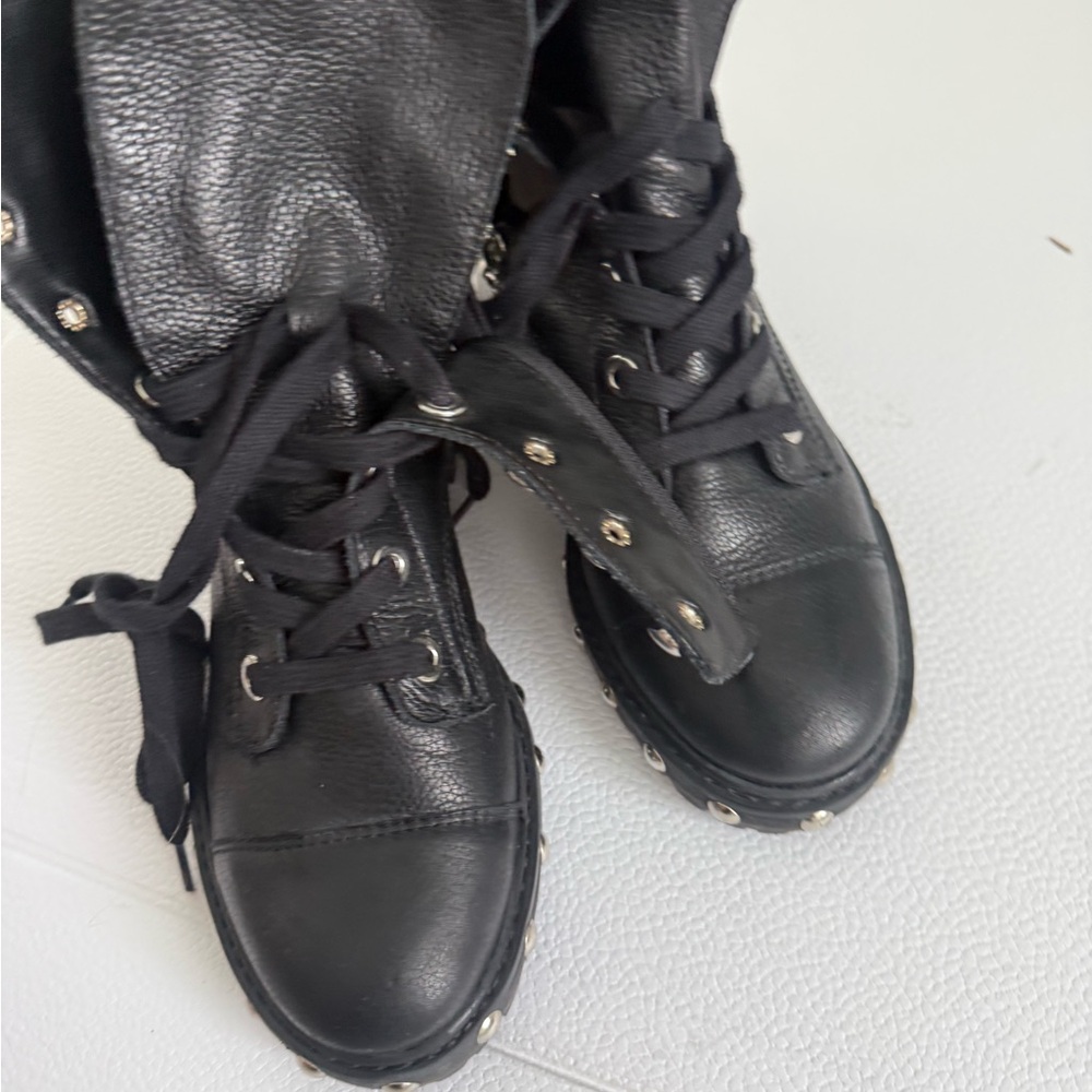 SCHUTZ Black Lace-Up Combat Boots with Stud Accents